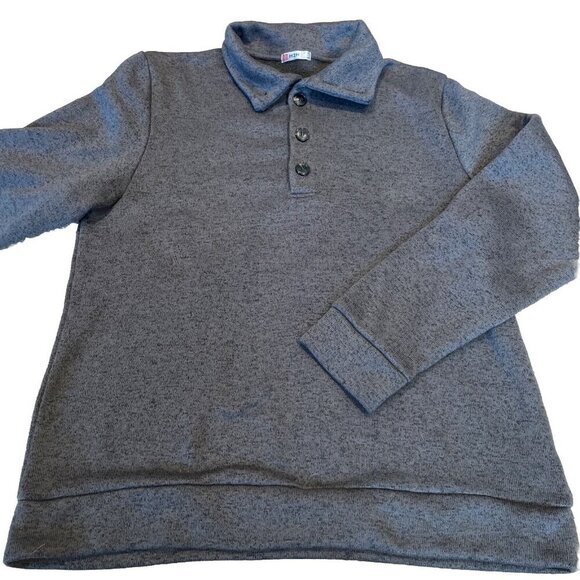 H2H Fleece Pullover Sweatshirt Men 2XL Gray Collared Buttons Outdoor Casual Dad - Picture 1 of 7